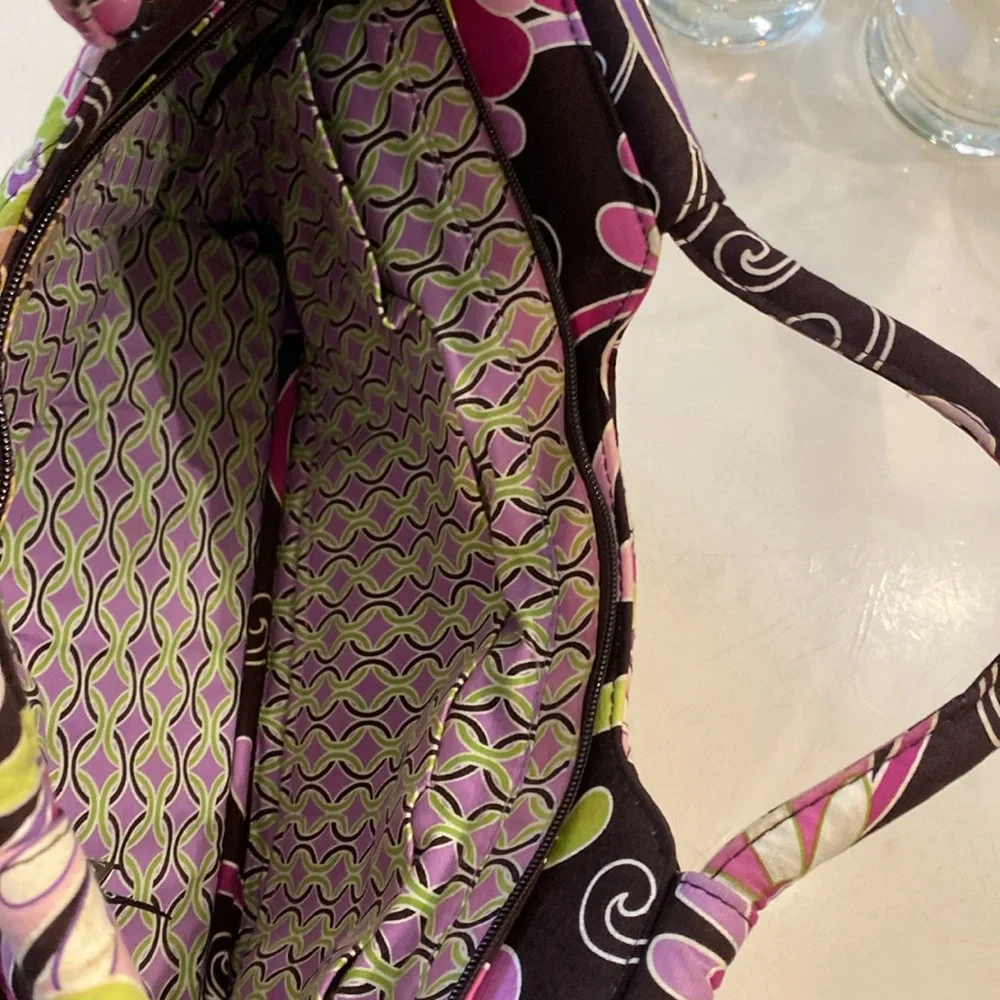 Vera Bradley Gabby Top Handle Purse in Purple Punch Floral.  Two Outside Pockets